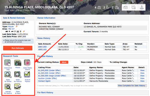 PriceFinder Research Tools link