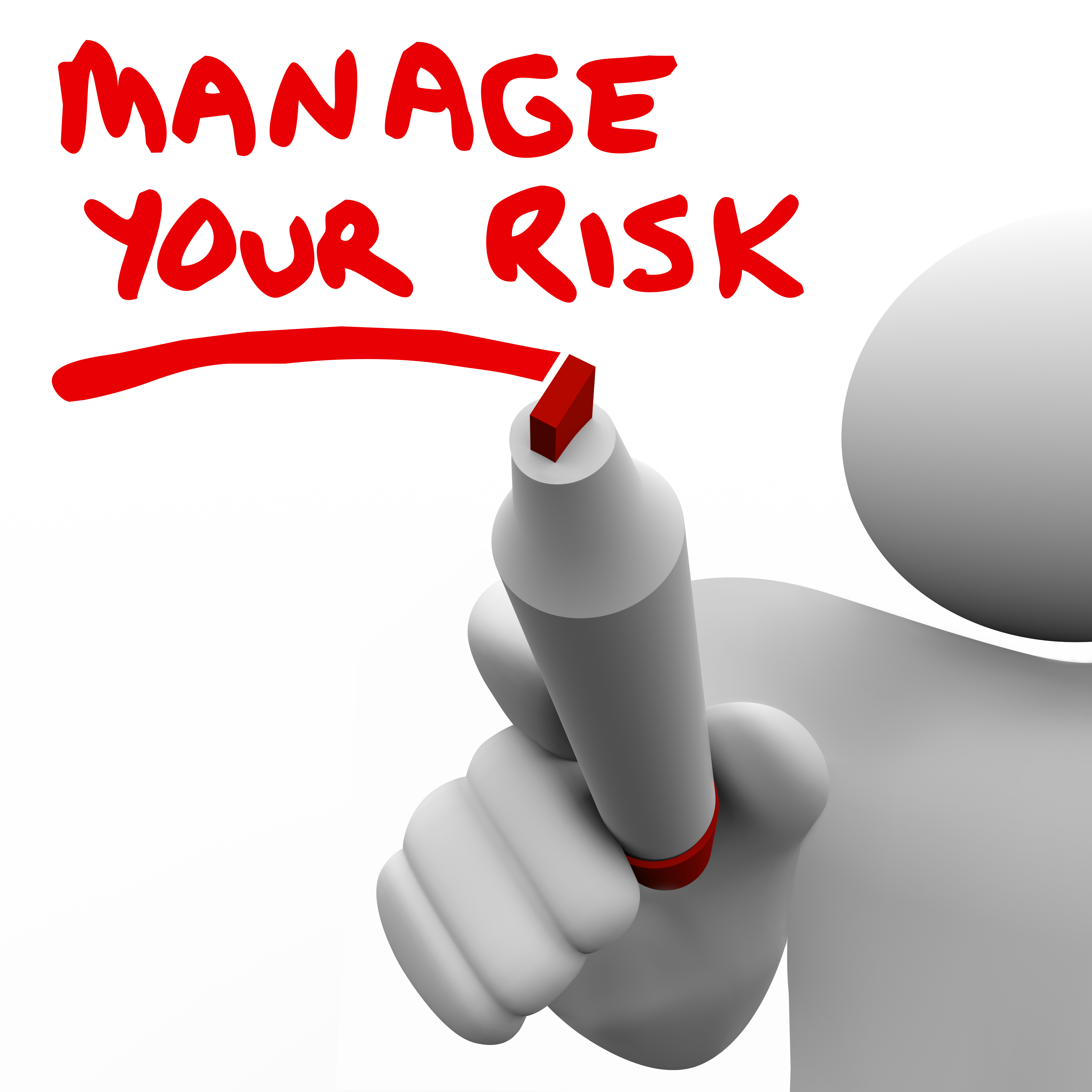Drawing of someone writing Manage your risk. Represents that Learning how to manage risks is a key Property Investing Secret