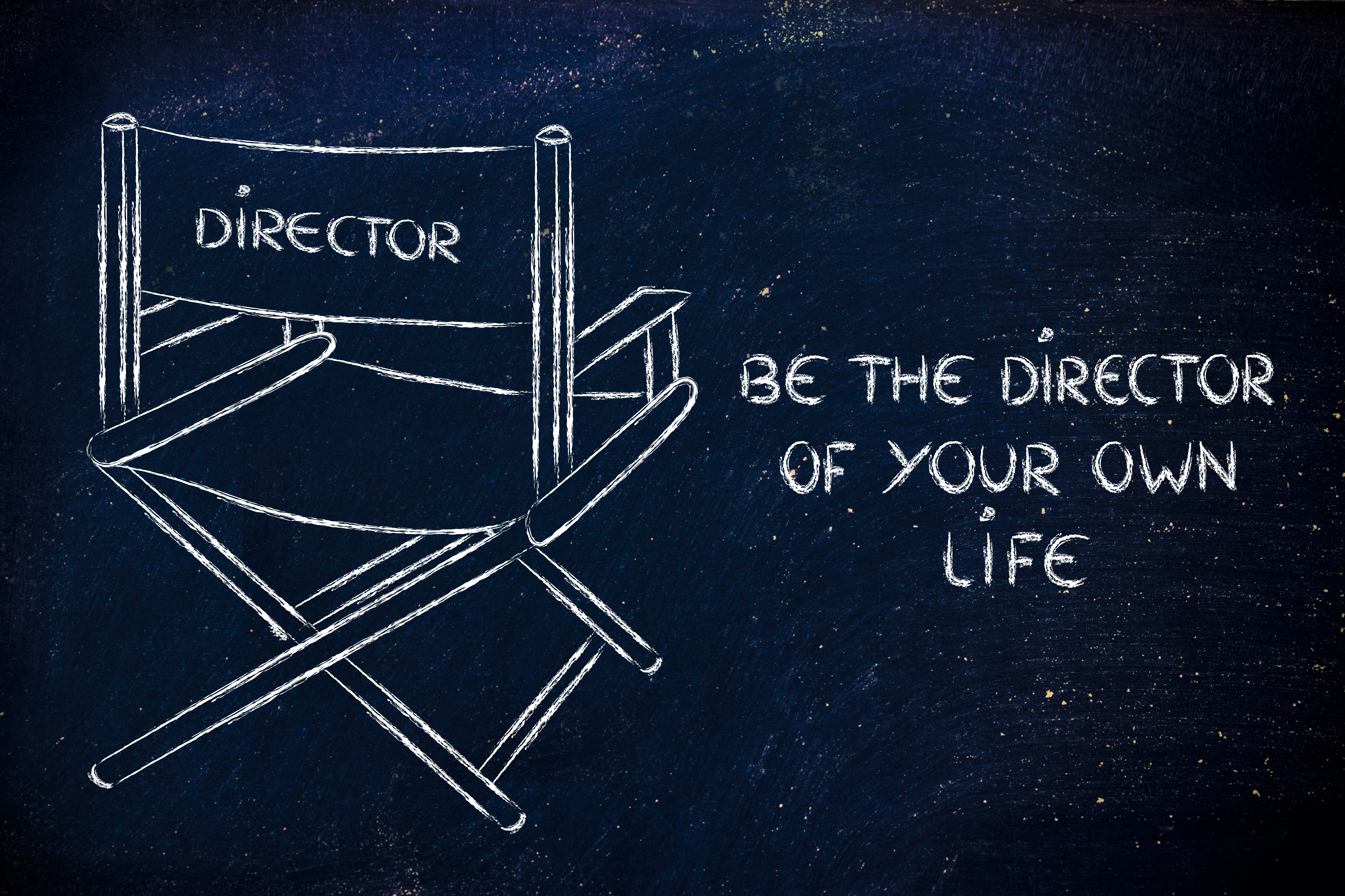 Drawing of a Image of a director's chair on a black board - representing that To Get what you want in life you need to be the director of your own life
