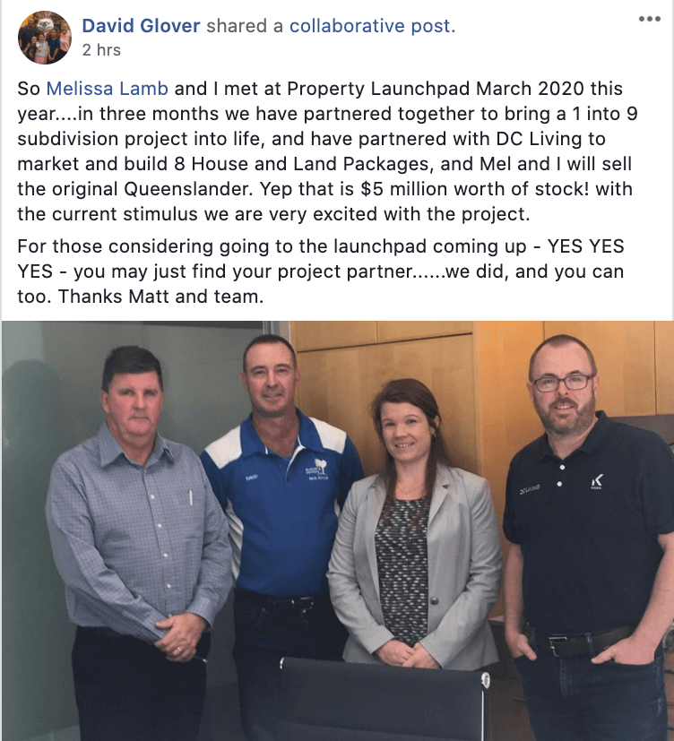 Property-Launchpad-Testimonial David Glover and Melissa Lamb signing off on their first Joint Venture!